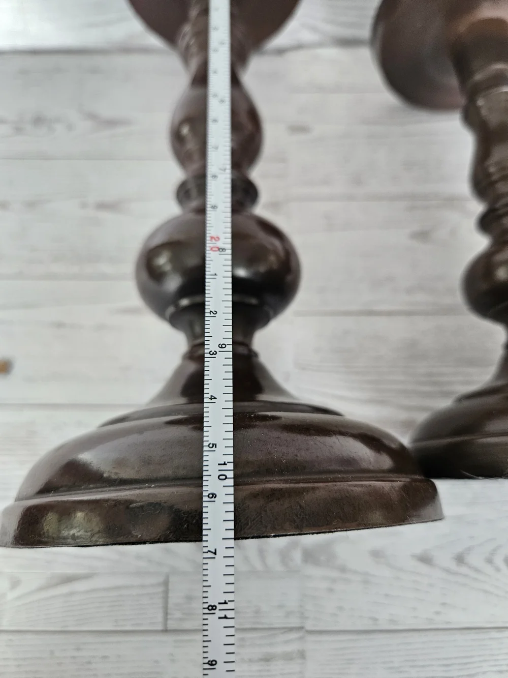 Pottery Barn Dark Brown Turned Wood Candle Pedestals, Set of 2